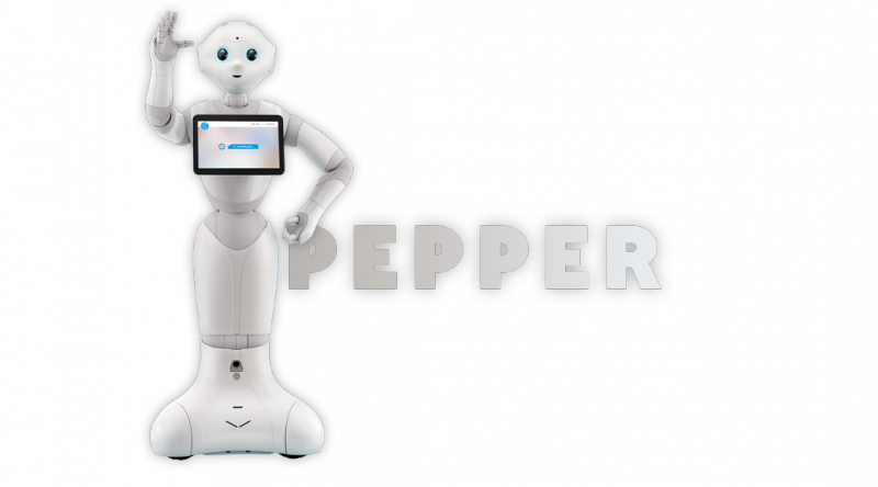 Pepper a humanoid robot látható a képen.